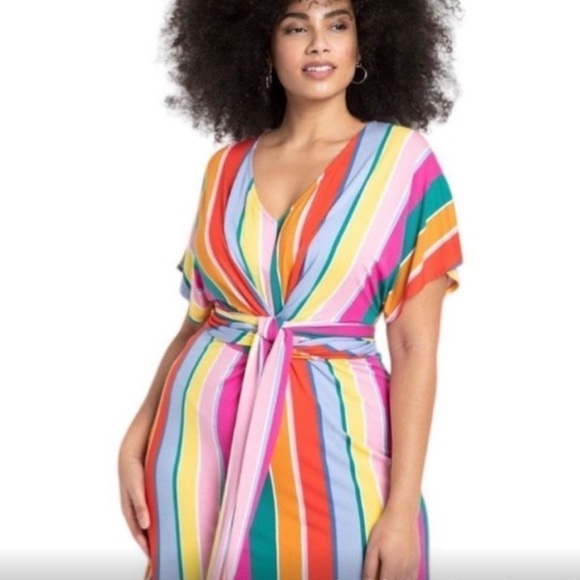 Eloquii Colorful Striped Wrap Around Dress - Picture 2 of 7